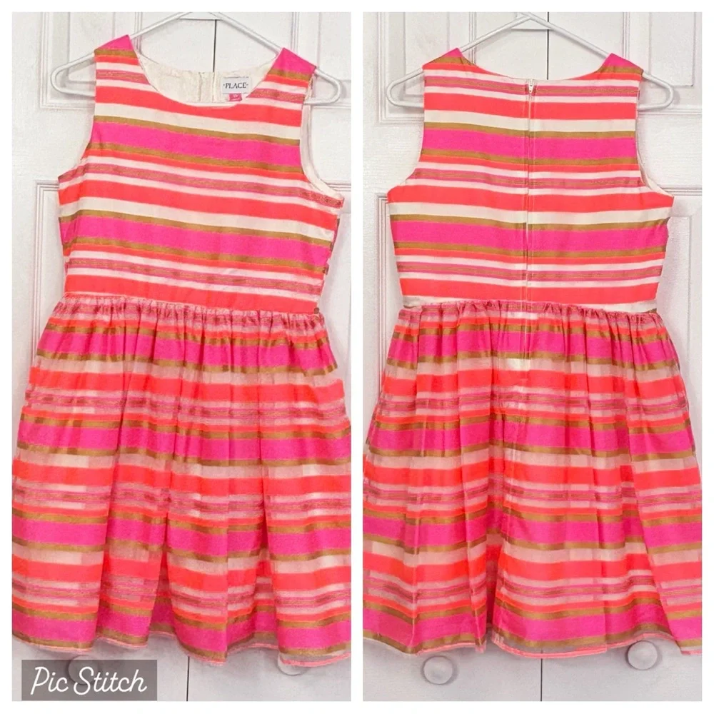 NWT The Children's Place Neon Berry Pink Stripe Sleeveless Dress 16